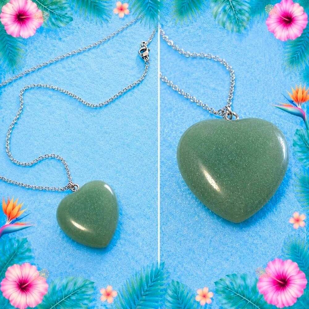 J0020 Green Heart Pendant Stainless Steel Necklace